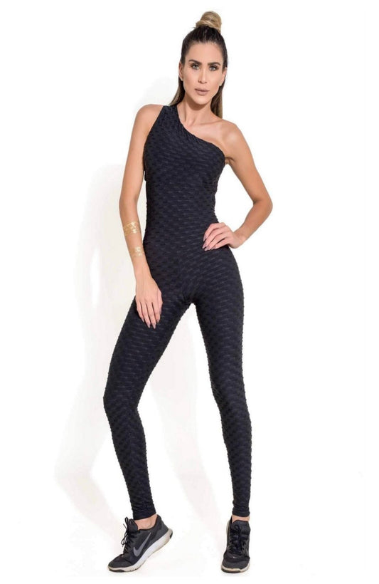 Tropical Black Scrunch Jumpsuit  CANOAN™